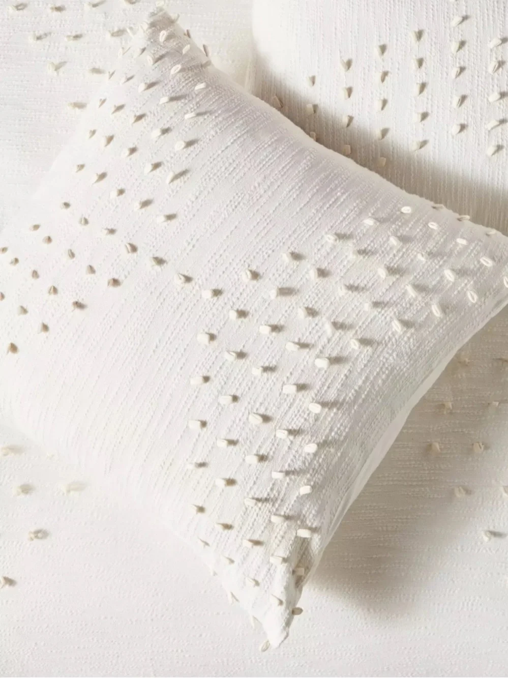 Anthropologie Neve Euro Sham Cotton Embellished Tufted Shabby Cloud Soft Cream